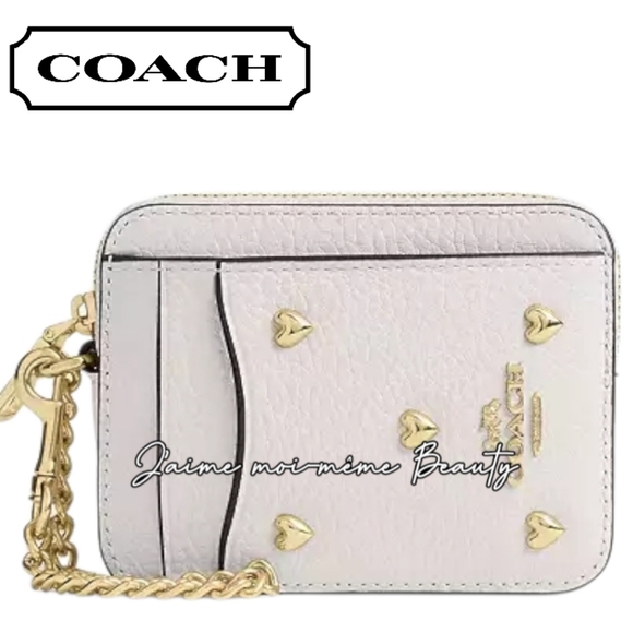 Coach Valentine's 2026 Gold Heart Studded Card Case (Chalk/cream)
